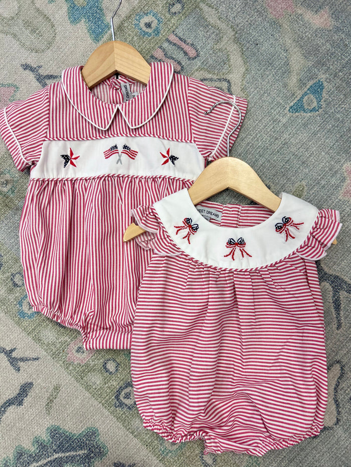 Flag & Star Embroidered Red Stripe Bubble