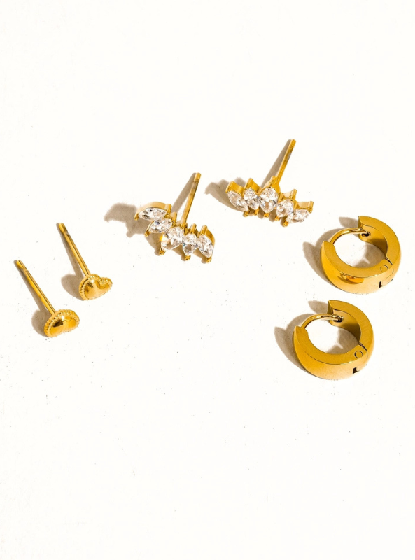 Anouk 18K Gold Non-Tarnish Hearts, Hoops &Cz Earring