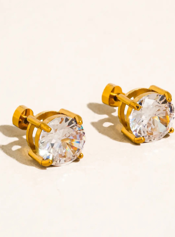 Avenn 18K Gold Non-Tarnish Round Cz Flat Back Earrings- Round