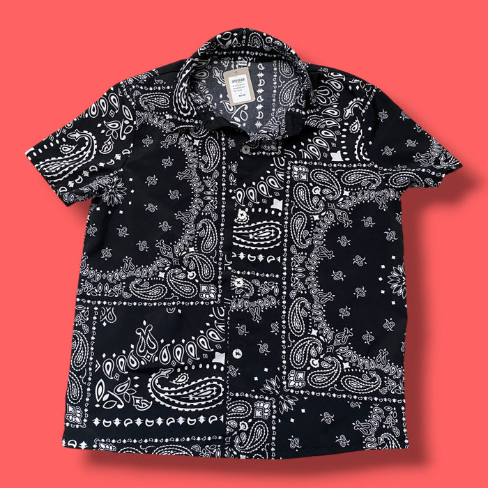 black/white hankerchief pattern button tee, 8Y