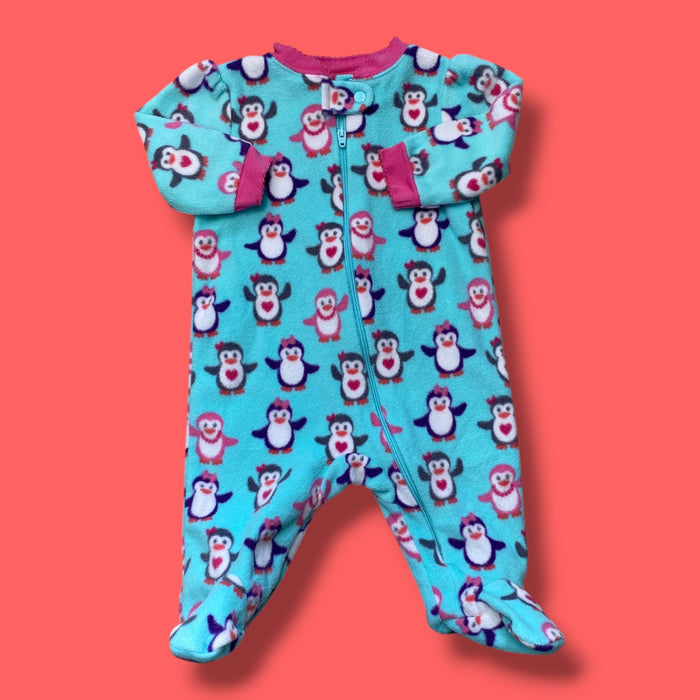 blue garanimals penguin fleece sleeper, 0-3m