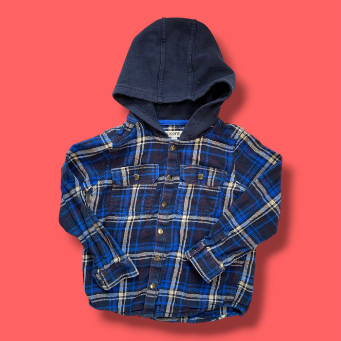 blue George hooded plaid top, 5Y