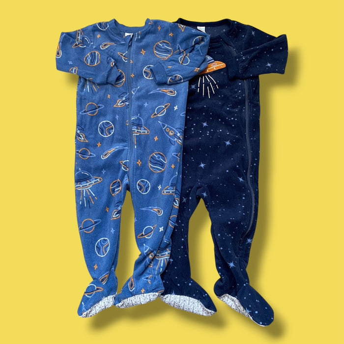 Blue Pekkle 2 fleece sleepers, 18m