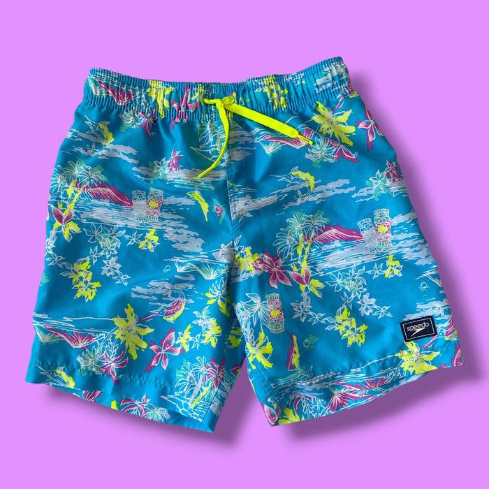 blue Speedo hawaiian boardshorts, 9-10Y