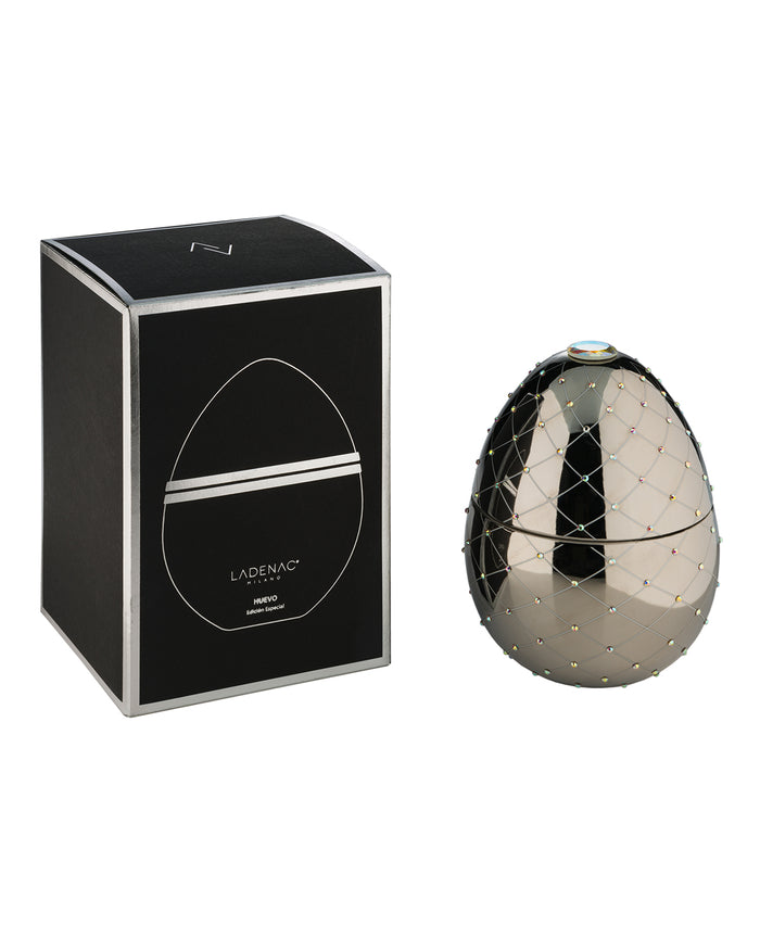 Candle in Ceramic Egg BOIS DE ROUSSIE RED SILVER STRIPE 450gr 6.5 diam. x 7.48 in