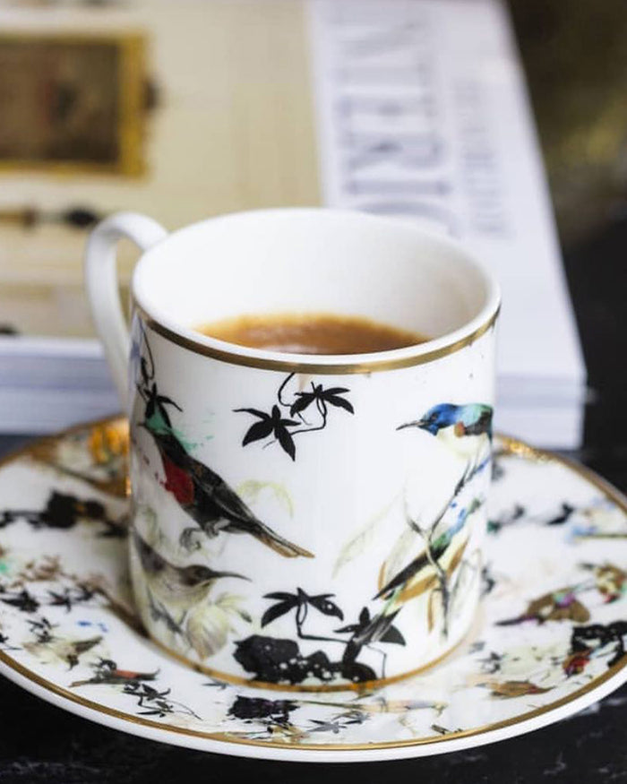 Coffee Cup & Saucer FLOWERS MODEL D-A Set of 2 in Luxury Box diam. 2.3", H 2.5", Cap. 4 oz, Saucer diam. 4.75"