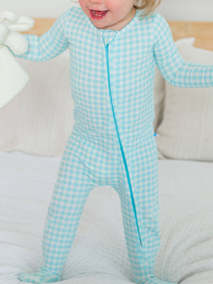 Cotton Modal Blue Breeze Gingham Footie Sleeper
