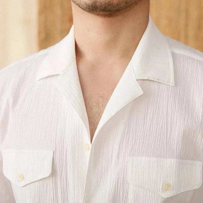 Cuban collar relaxed fit elegant shirt - AntoniosClothing - Black