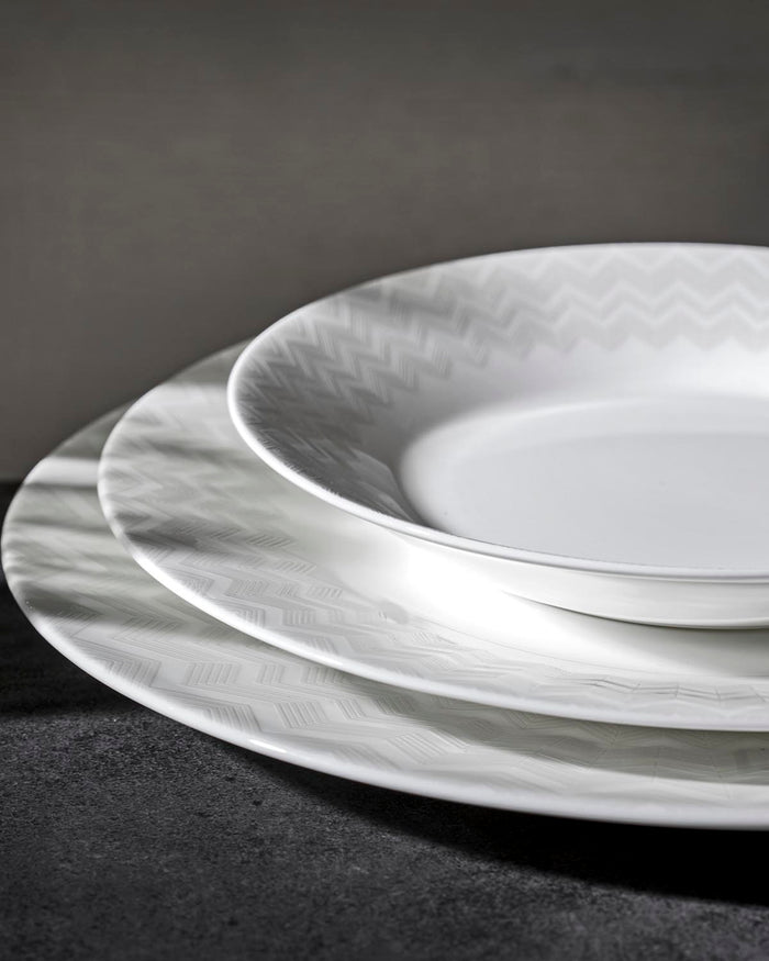 Dessert Plate, ZIG ZAG WHITE, Set of 6 diam. 8.5"