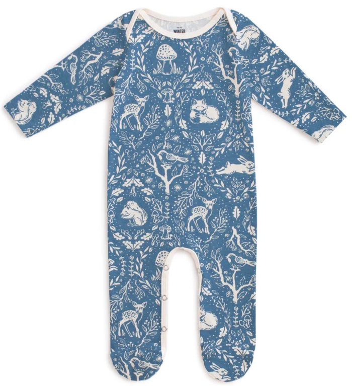 Footed Romper - Animal Tapestry Blue