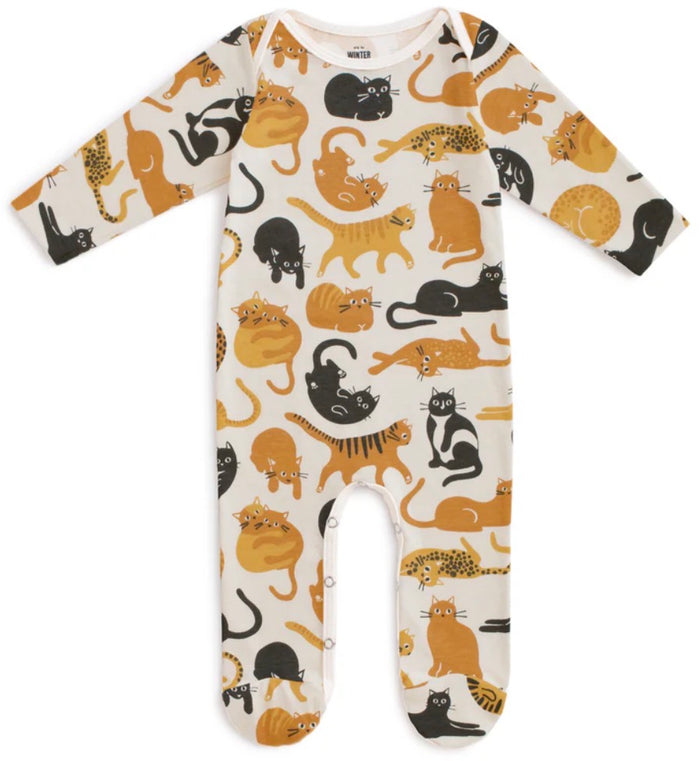Footed Romper - Cat Friends Yellow & Gold