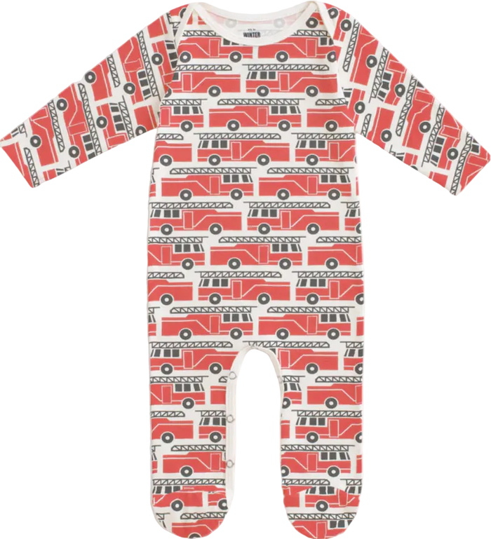 Footed Romper - Firetrucks Red