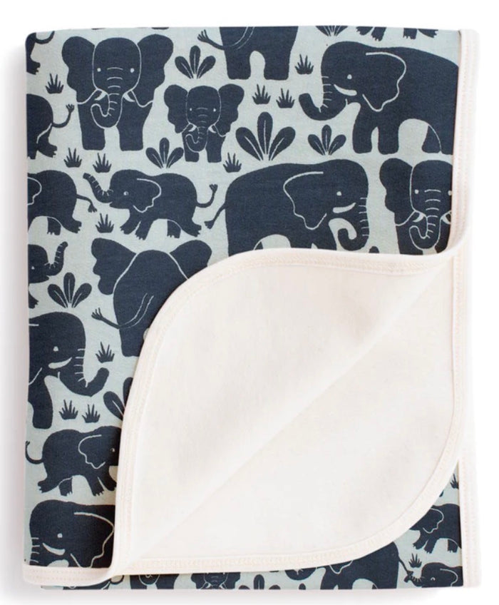 French Terry Blanket - Elephant Herd Navy