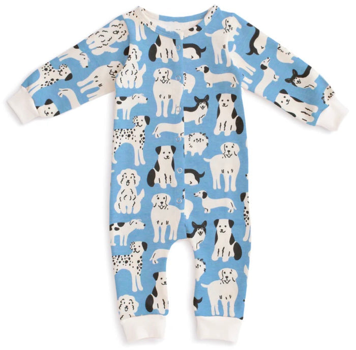 French Terry Jumpsuit - Dog Parade Blue