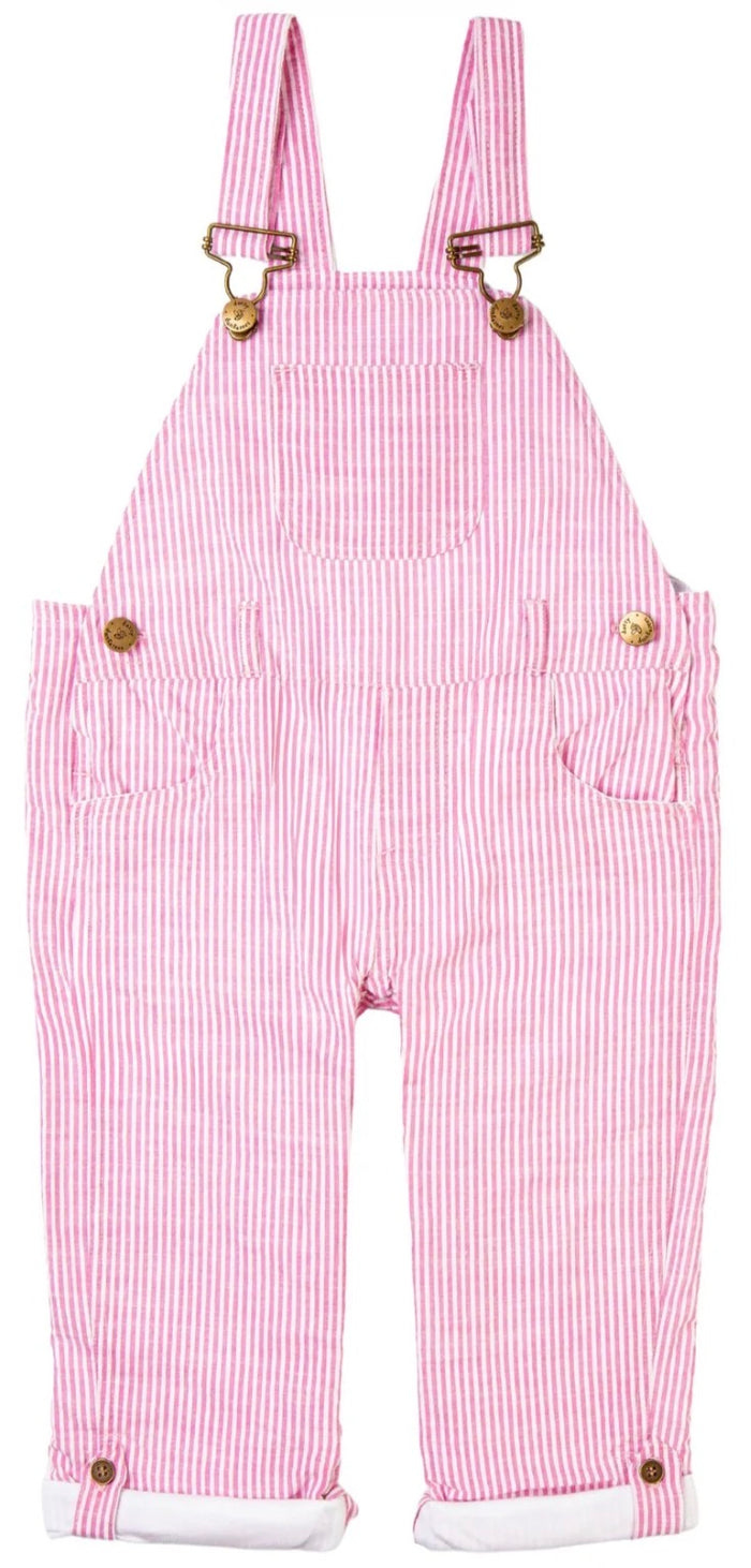 Fuschia Seersucker Overalls