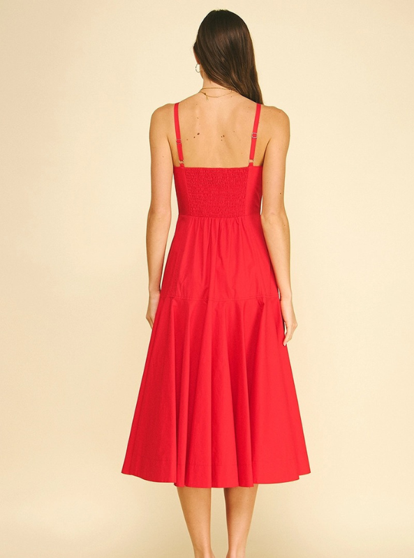 Halter Neck A-Line Midi Dress- Red