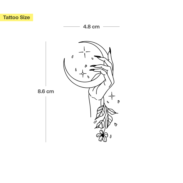 Hand hält Mond und Blume