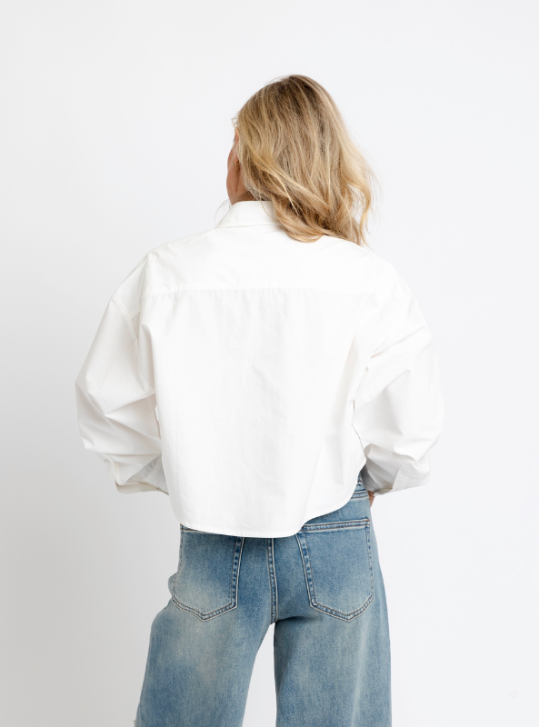 Karlie- Solid Poplin Button Up Top- White