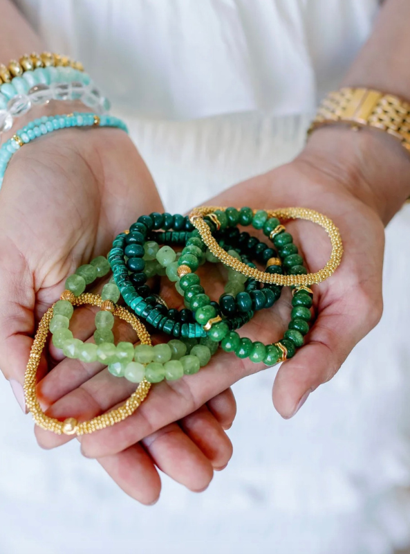Kelly Green Gemstone Bracelet with Gold Accents