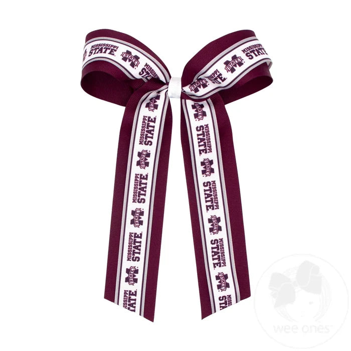 Large Mississippi State Logo Ribbon Underlay Hair Bow with Streamer Tails