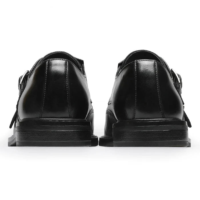 Leather business formal monk shoes - AntoniosClothing - Black