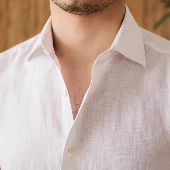 Linen elegant shirt long sleeve - AntoniosClothing - White
