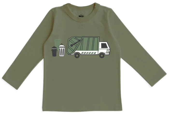 Long Sleeve Graphic Tee - Garbage Truck Forest Green