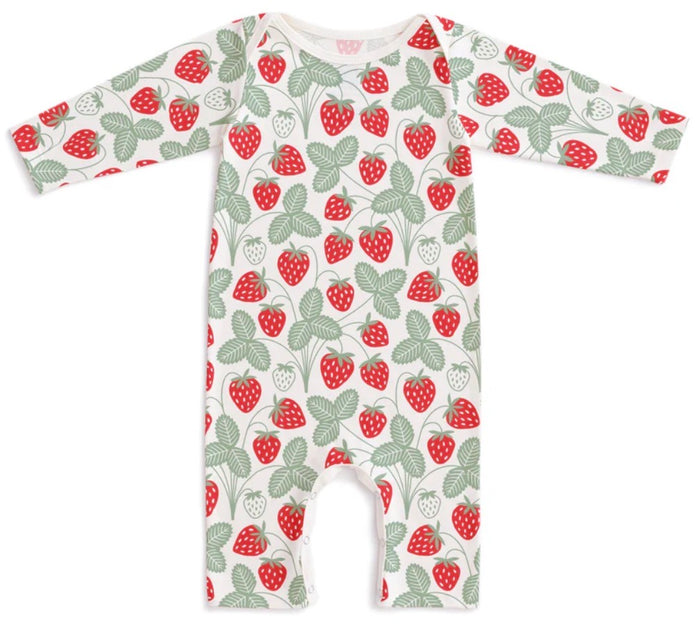 Long Sleeve Romper - Strawberries Red & Green