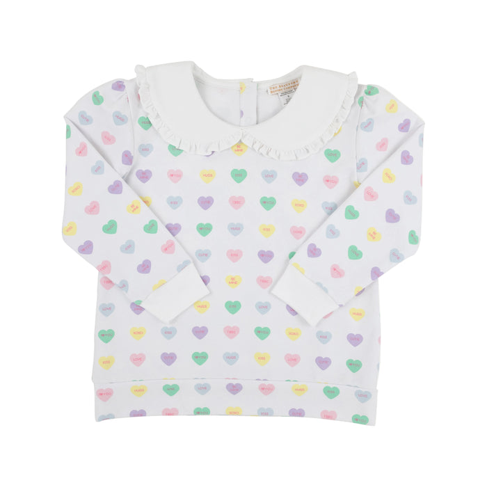 Maude's Ruffle Cassidy Comfy Crewneck - We Heart You (Palm Beach Pink/Worth Ave White)