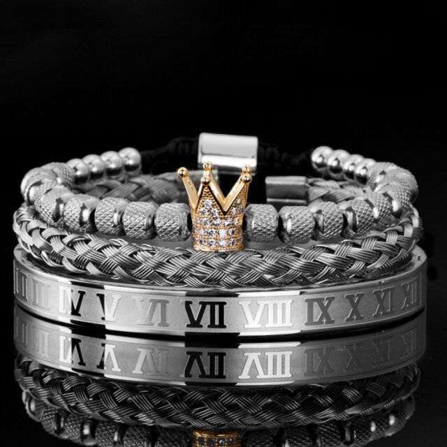 Antonios Royal Stainless Steel Bracelet Men - AntoniosClothing - Silver Gold Crown 2