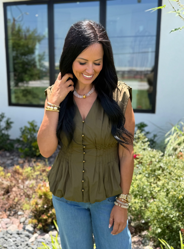 Monroe Peplum Top- Olive
