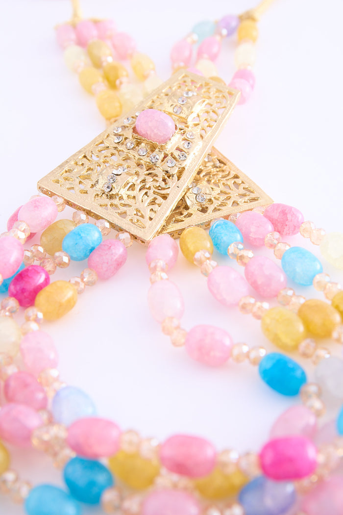 Necklace gold pink/blue