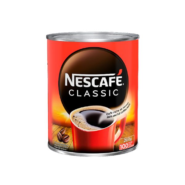 Nescafé Classic Instant Coffee 200g in a branded glass jar, rich instant coffee made from carefully selected coffee beans for a smooth, full-bodied flavor.