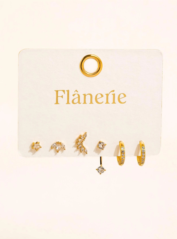 Novaé 18K Gold Non-Tarnish Cz Mix Earring Set