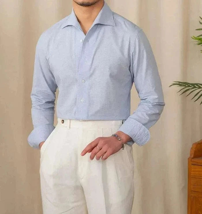 Piece collar casual long-sleeve shirt - AntoniosClothing - Blue
