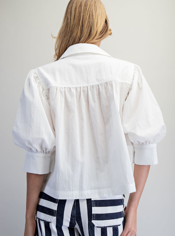 Puff Sleeve Button Down Shirt- Off White