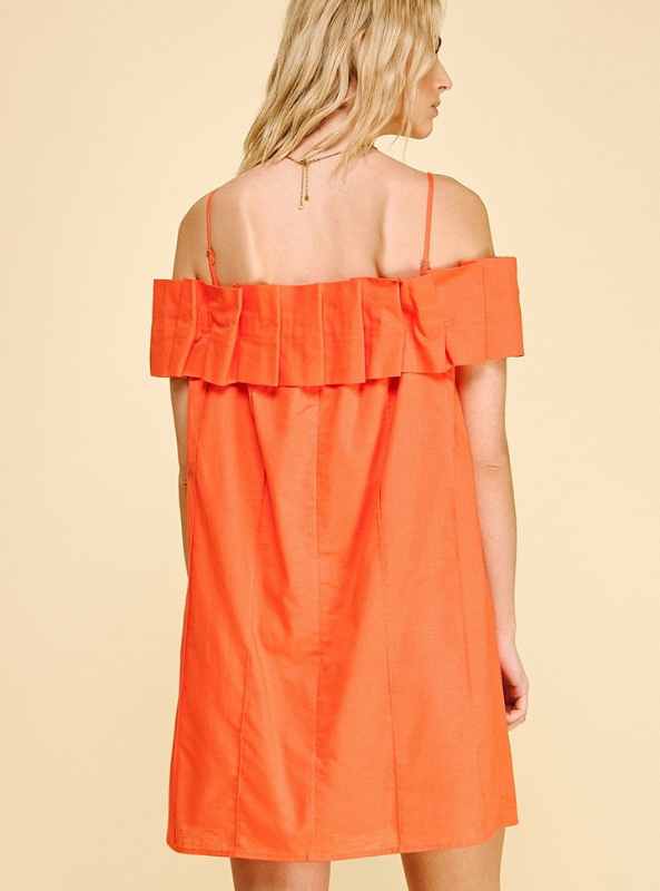 Ruffled Off Shoulder Mini Dress- Orange