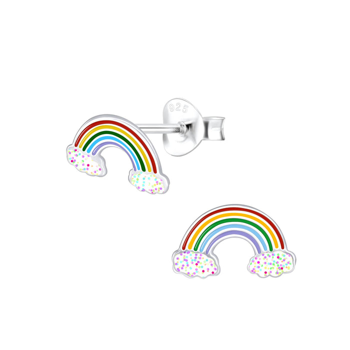Sterling Silver Stud Earrings in a Glass Bottle - Rainbow