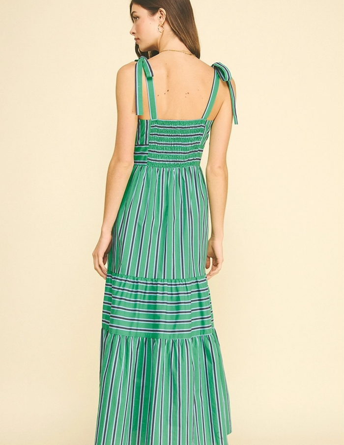 Stripe Tiered Maxi Dress- Green
