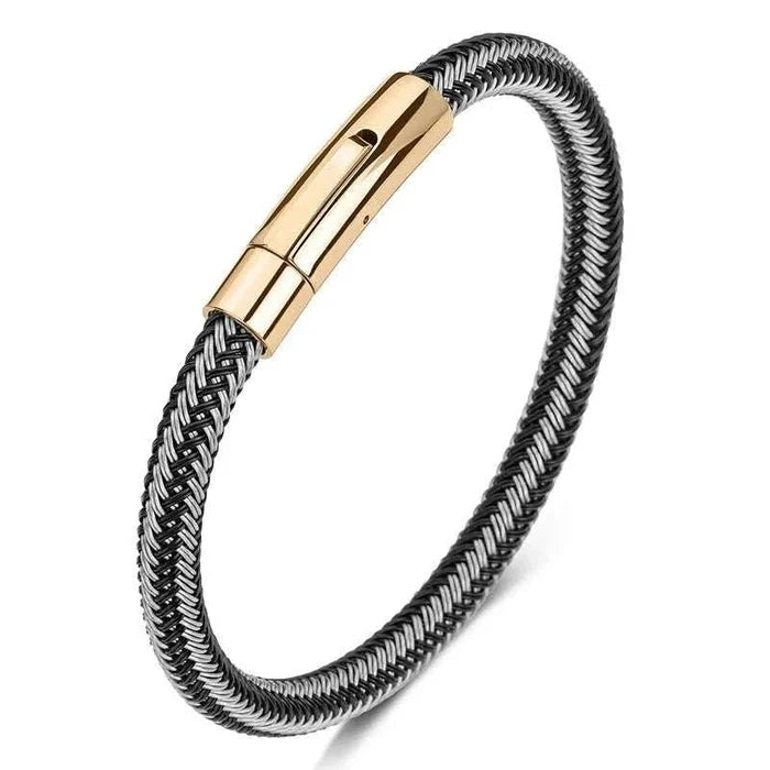 Thin wire stainless steel bracelet - AntoniosClothing - Black Design 2