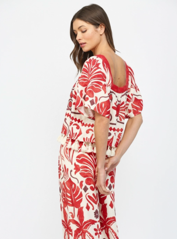 Tropical Print Square Neck Top