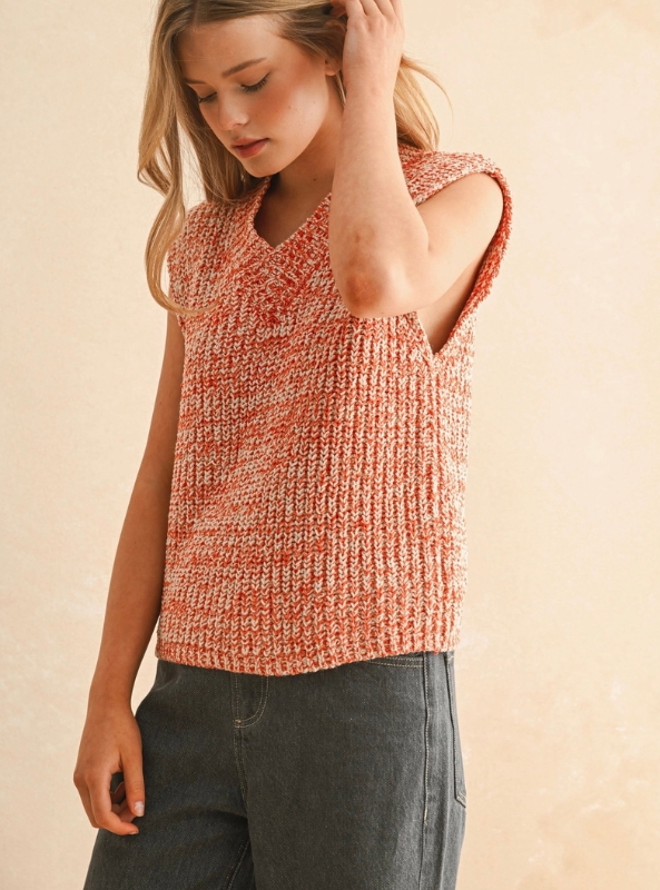 Two Tone Chenille Vest- Orange & White