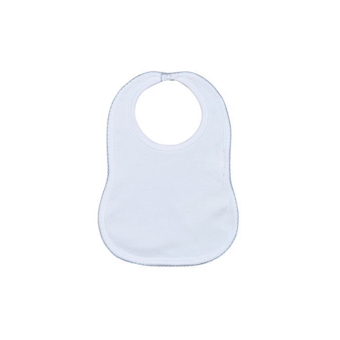White Bib Blue Picot Trim