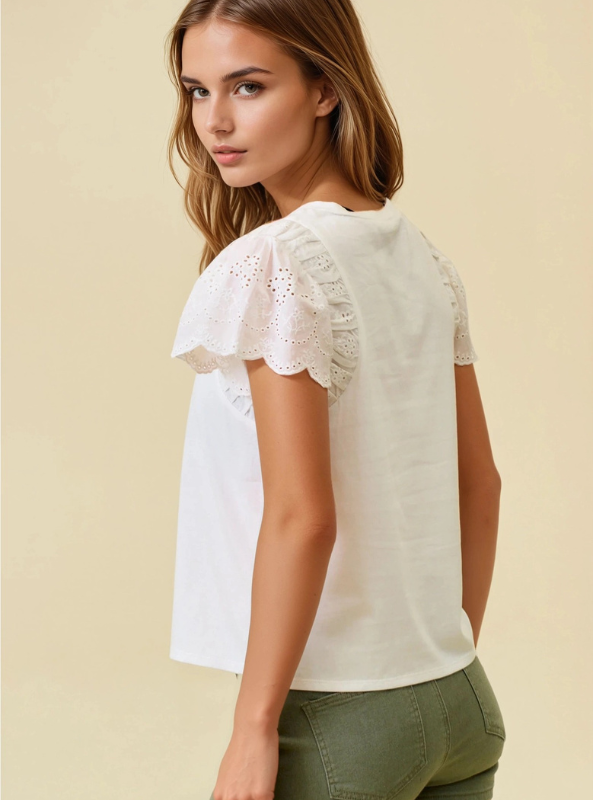 White Eyelet Short Sleeve Top