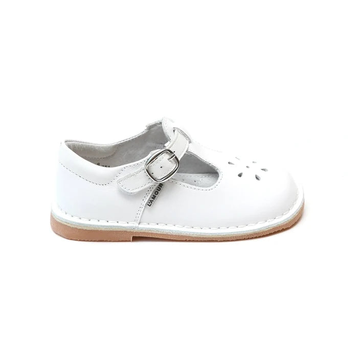 White Joy Classic Leather T-Strap Mary Jane