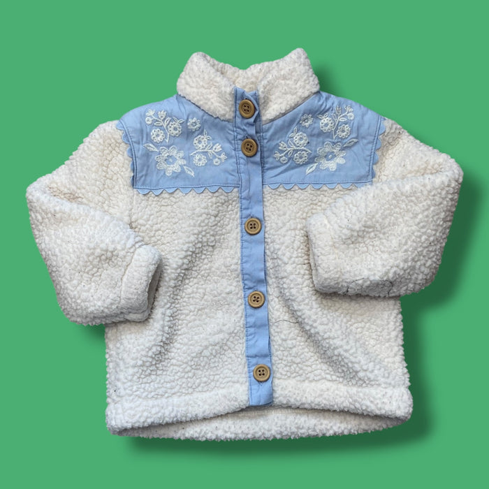 white Old Navy sherpa w/embroidery, 12-18m