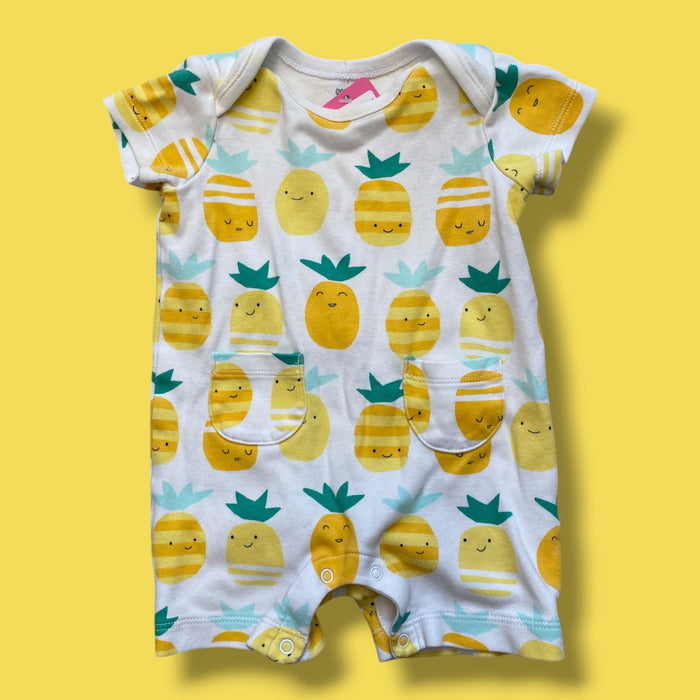 white/yellow Gymboree pineapple romper, 3-6m