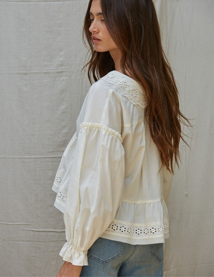 Willowisp Eyelet Collared Top- Ivory