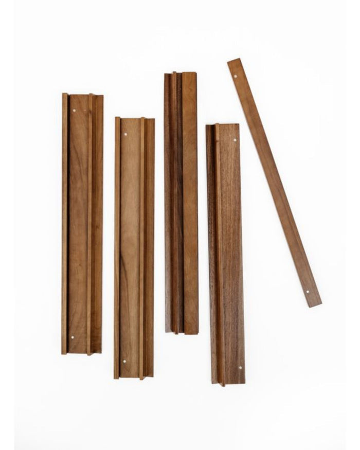 Dark brown wooden Mahjong tile rack set: four long slats with end holes