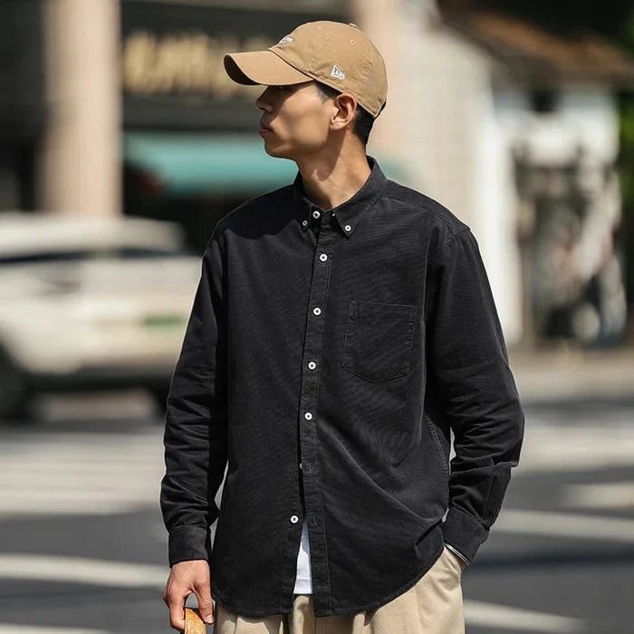 100% Cotton corduroy casual shirt with pocket - AntoniosClothing - Red
